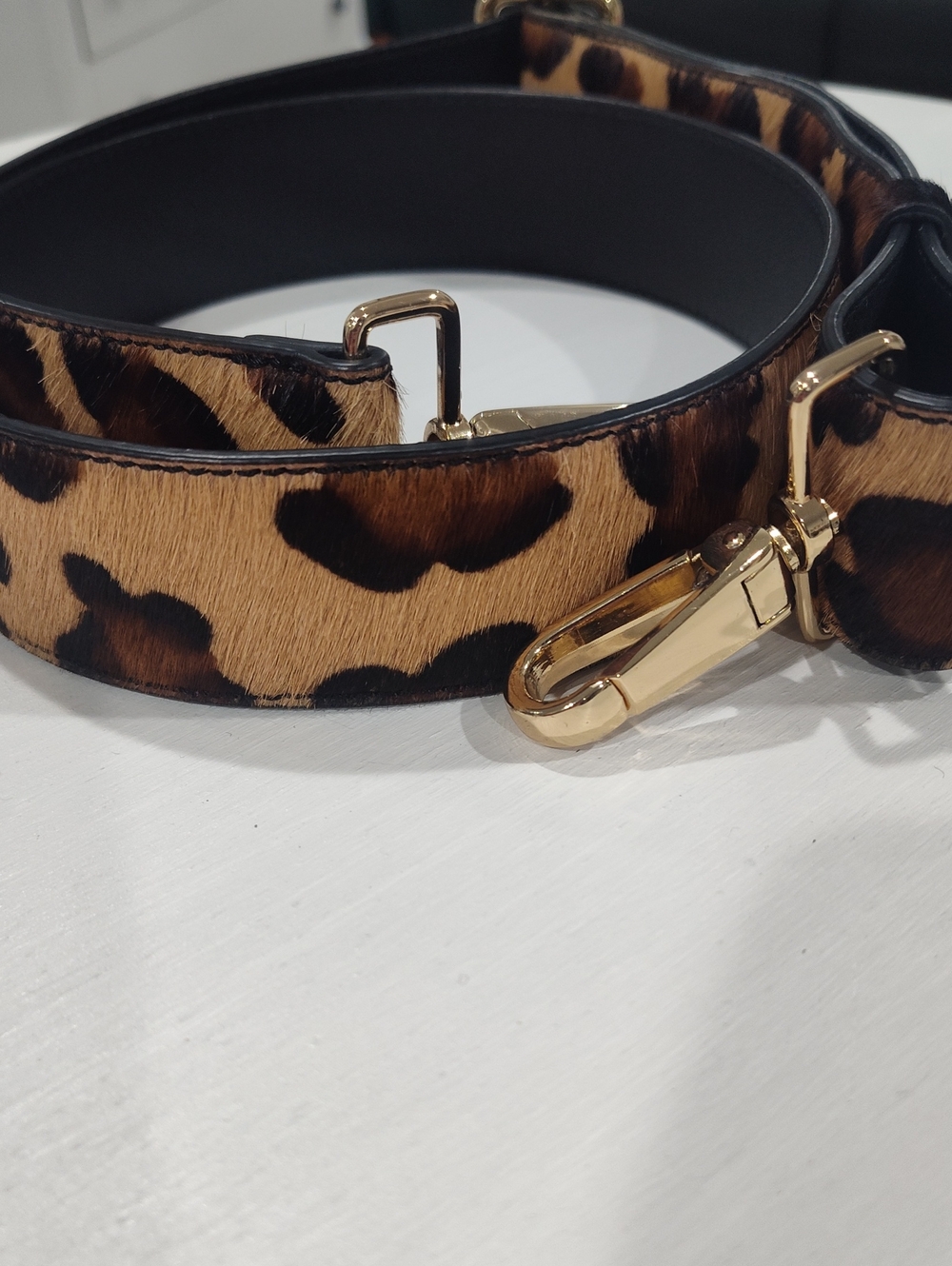 Leopard Print Crossbody Shoulder Strap with Gold Hardware